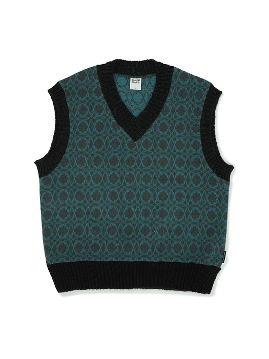 JACQUARD WOOL BLEND VEST KNT029m(GREEN)