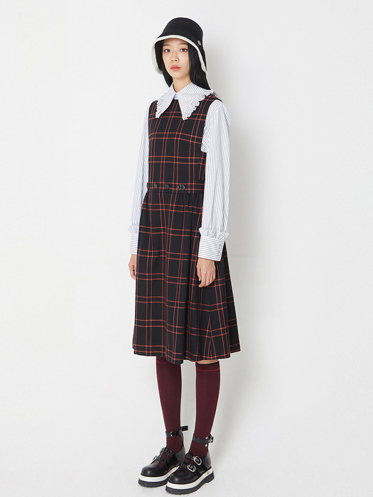 Button Point A-line Check Dress_LFDAW21340ORX