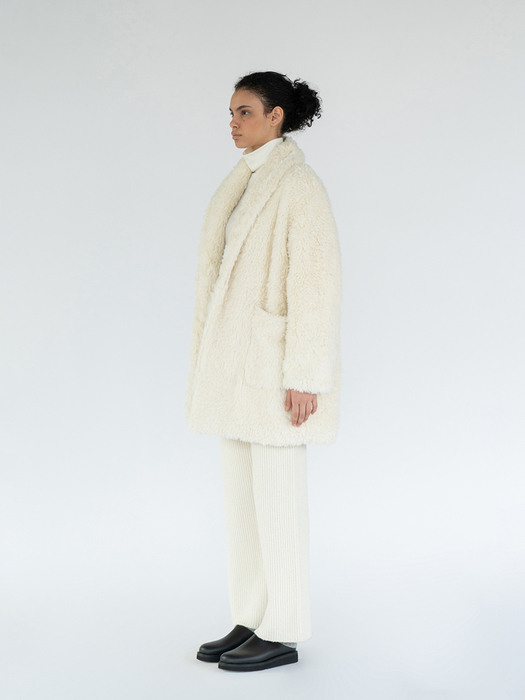 Curly Wrap Half Coat / Creme