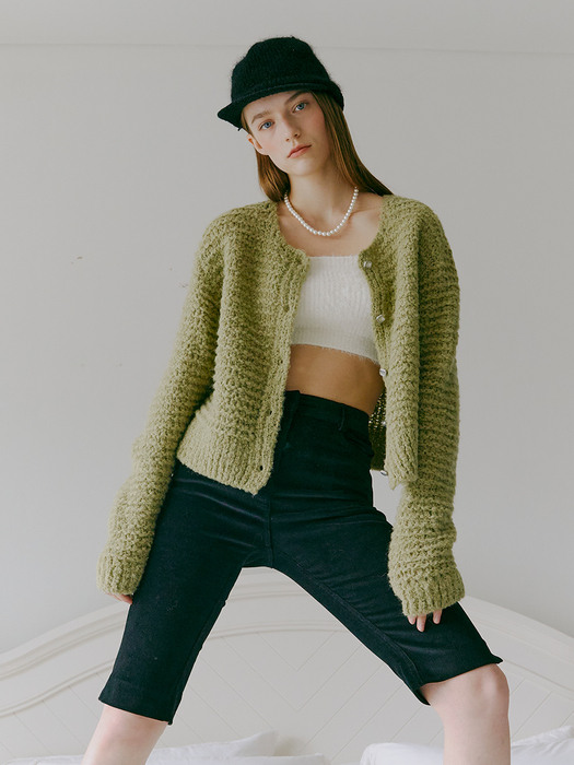 Boucle Knit Cardigan, Light Green