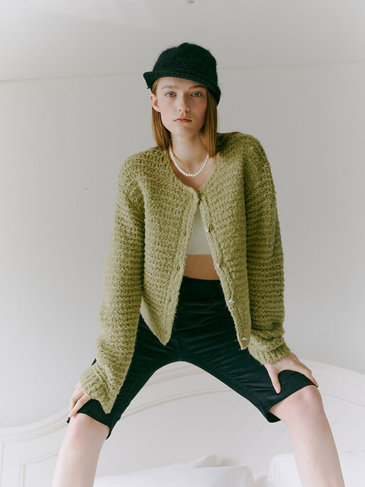 Boucle Knit Cardigan, Light Green