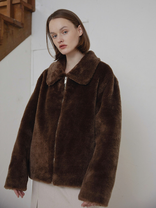 Fur Cropped Jacket Brown