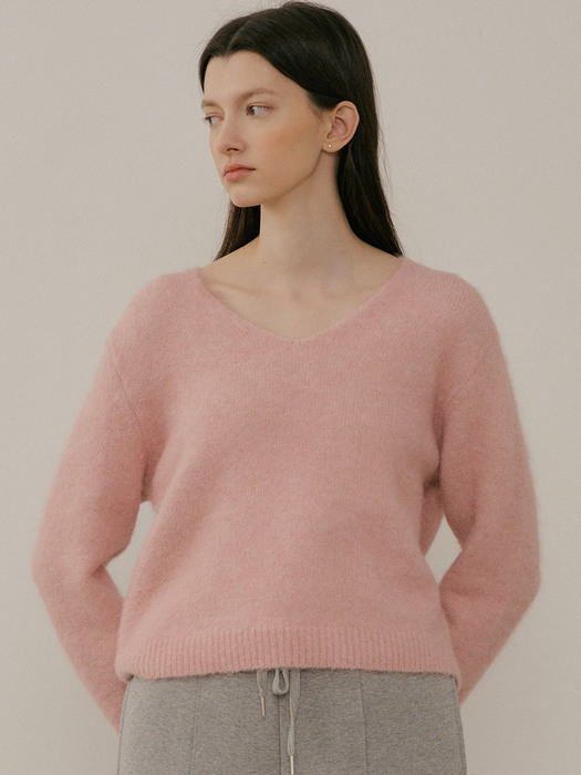 comos622 Alpaca V-neck cropped knit (light pink)