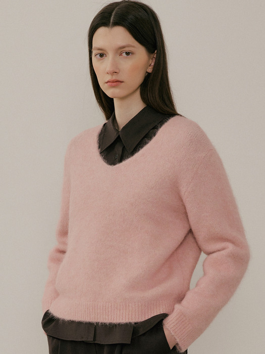comos622 Alpaca V-neck cropped knit (light pink)