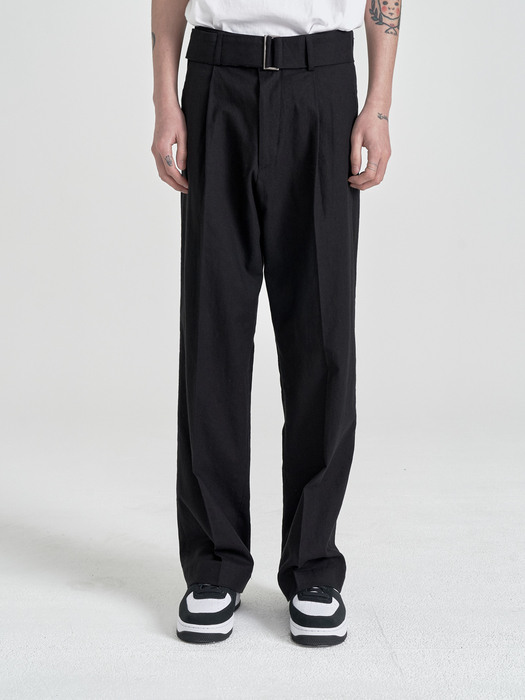 Linen Belted Pants (Black)