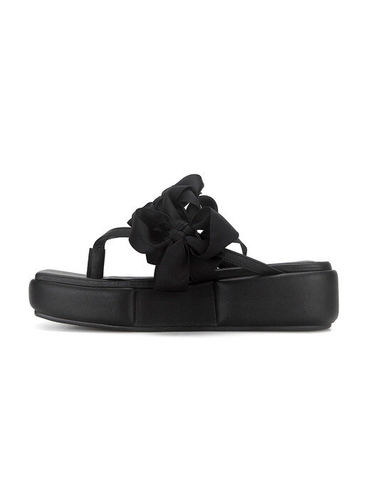 Puffed platform sandals with Maedeup (Korean knot) | Black