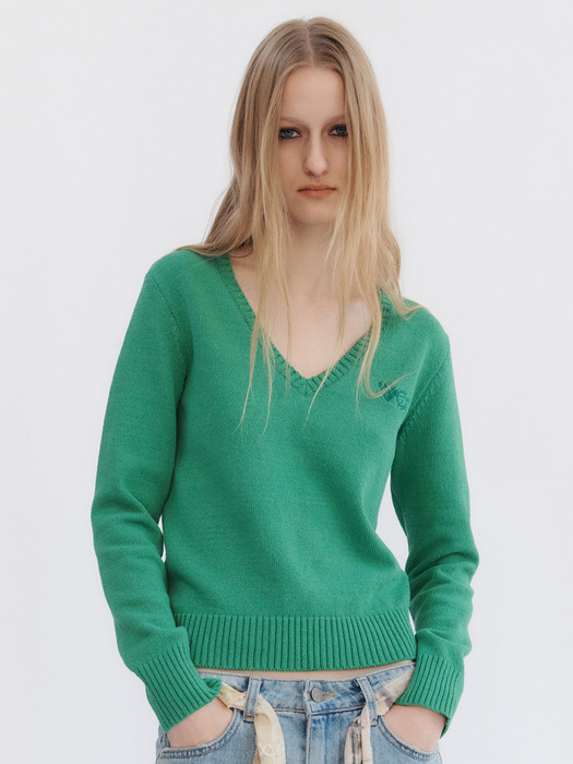CLASSIC V-NECK KNIT PULLOVER, GREEN