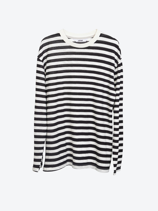 Breton Striped Slub Long-Sleeved Linen T-shirt[Black(UNISEX)]_UTT-ST91