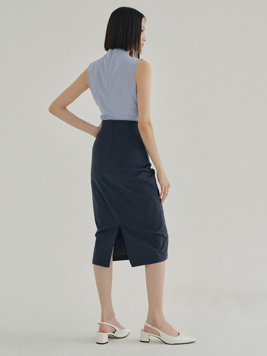 FJD LINEN BACK SLIT SKIRT BLUE