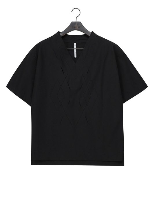 컷팅 오버핏 브이넥 셔츠 (블랙)