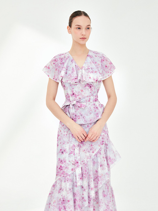 [SET]SAMANTHA Floral blouse + tulle skirt (Pink flower)