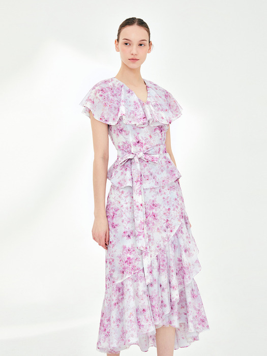[SET]SAMANTHA Floral blouse + tulle skirt (Pink flower)