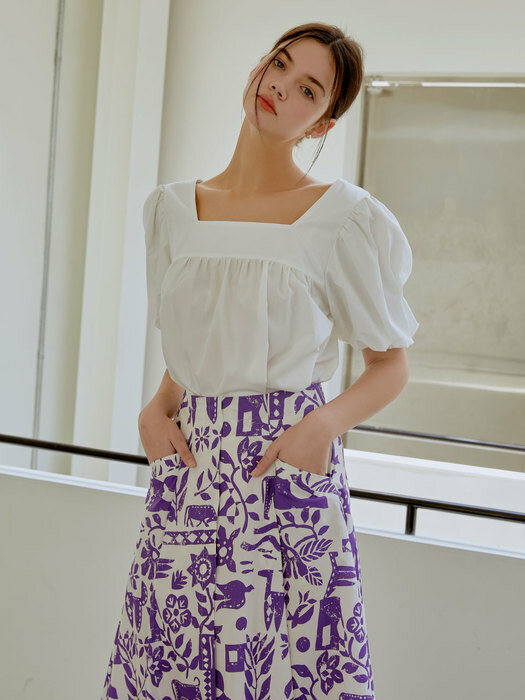 Pattern flare long skirt (purple)