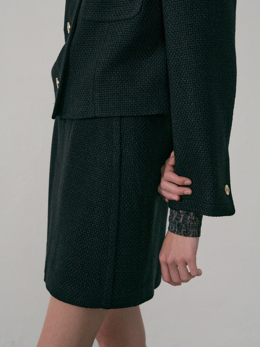 22Fall Flat Tweed Skirt (Black)