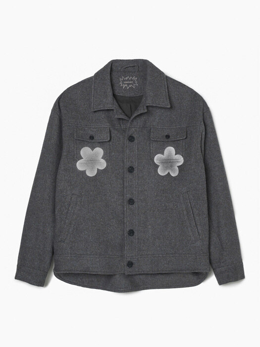 OVER FIT FLOWER WOOL SHIRT JACKET_GRAY