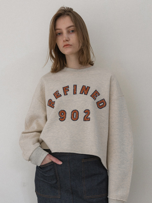 Cracked Logo Cropped Sweatshirts_Melange Oatmeal