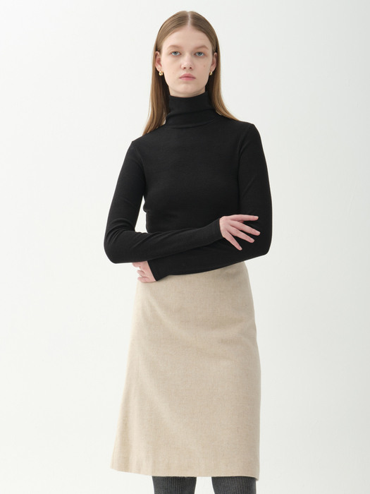 wool blend A-line skirt_beige