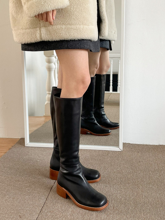 IS_231430 Wood Platform Long Boots (Black)