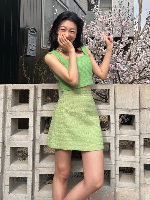 Aila tweed skirt_Lime green