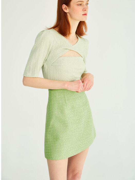 Aila tweed skirt_Lime green