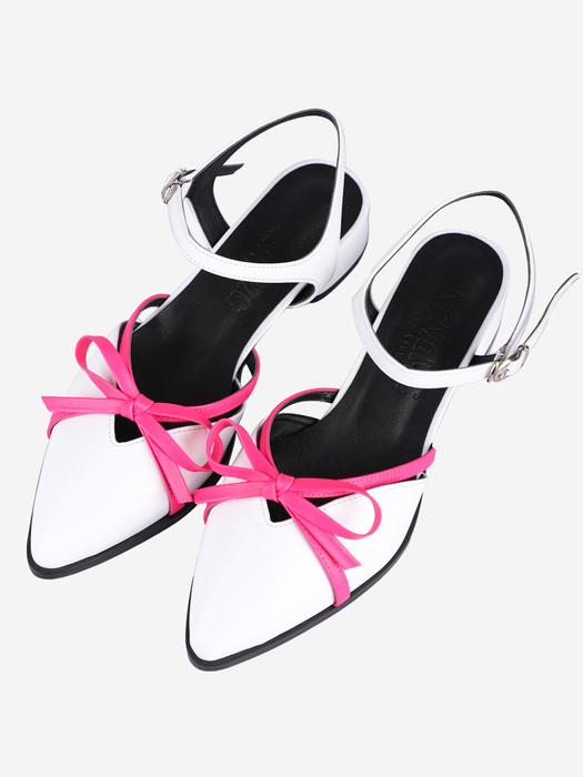 Ribbon-holic  Slingback Sandal 3cm/5cm _ White/Pink