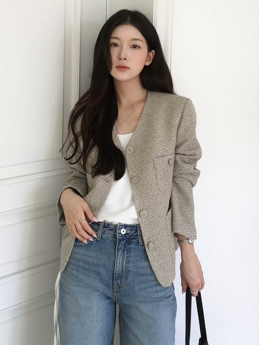 Tweed crop jacket Beige [N6SJK04]