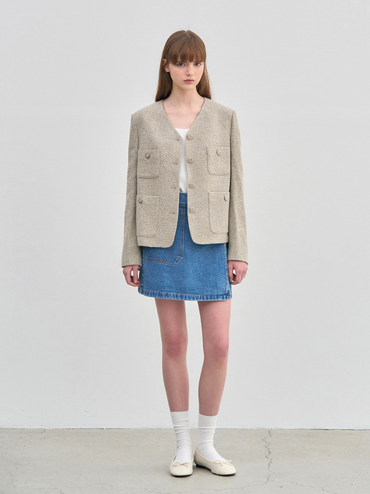 Tweed crop jacket Beige [N6SJK04]