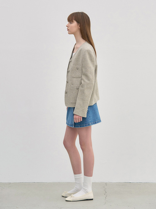Tweed crop jacket Beige [N6SJK04]