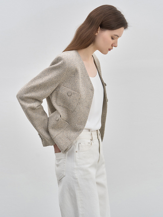 Tweed crop jacket Beige [N6SJK04]