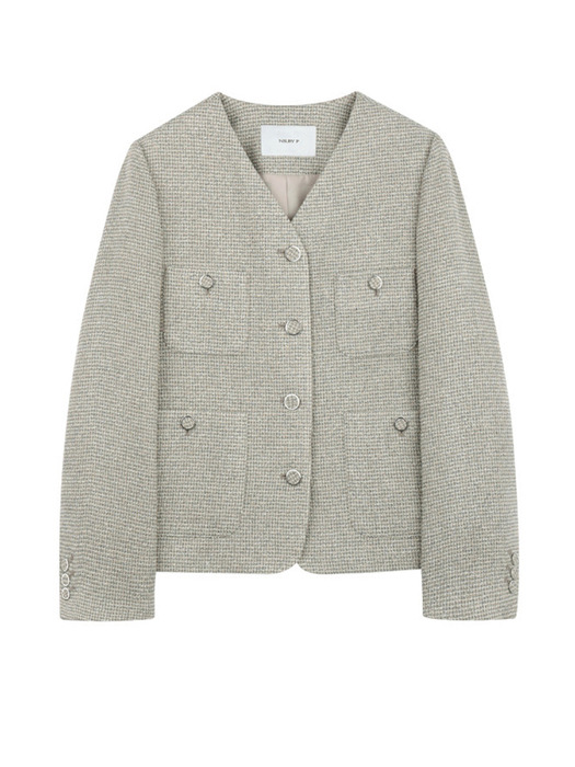 Tweed crop jacket Beige [N6SJK04]