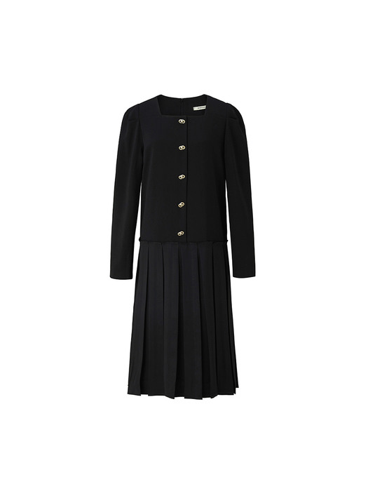 Can button pleated dress - Black