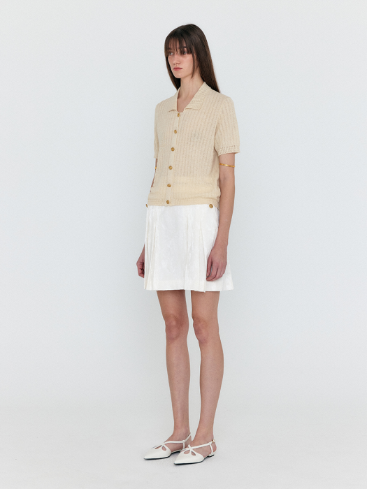 WERRA Square Detail Button-Up Knit Top - Light Beige