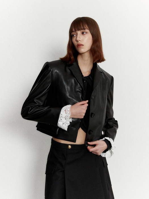 Fake leather short jacket 003 Black