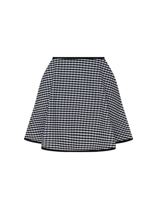 Gingham Check Flare Swim Skirt-Black