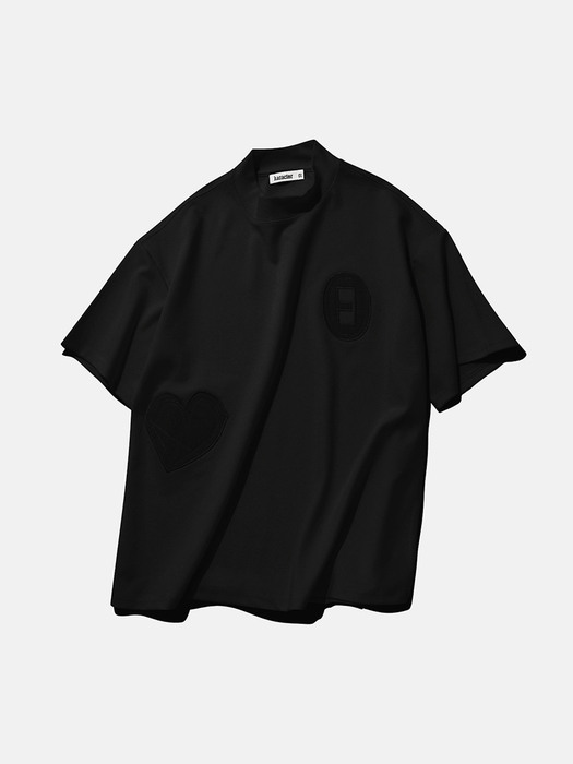 Stitched symbol mock neck T-shirts / Black