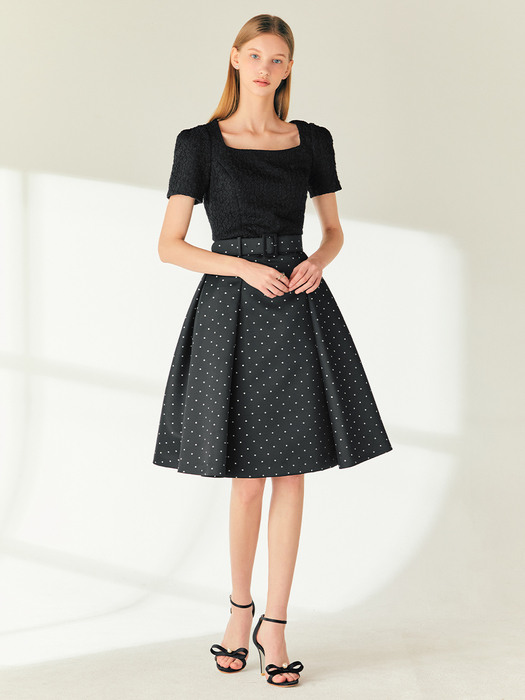 AVRILL Polka-dot tuck detailed midi skirt (Black)