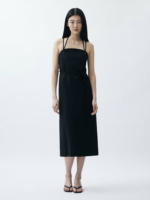 Eyelet Strappy Maxi Dress - Black