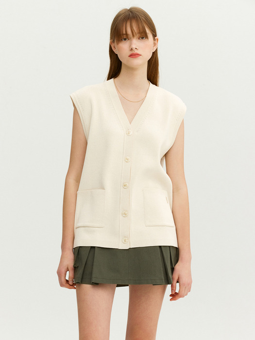 RAVELLO V-neck open knit vest (Ivory)