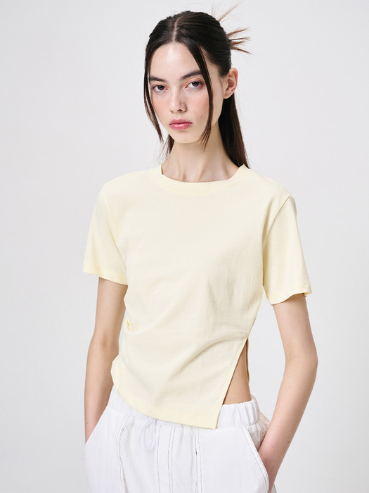 Slit Pintuck T-Shirt, Light Yellow