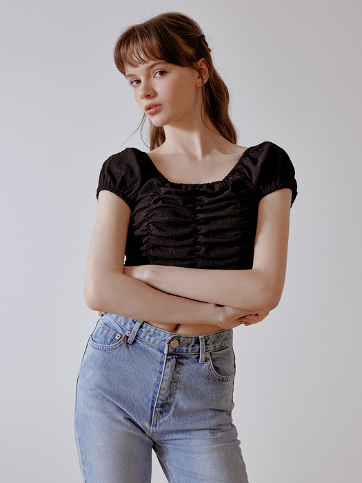 Puffy shirring blouse (black)