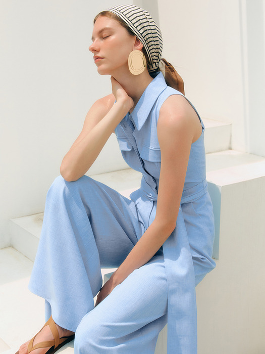 JASMINE Halter neck shirt collar jumpsuit (Ice blue)