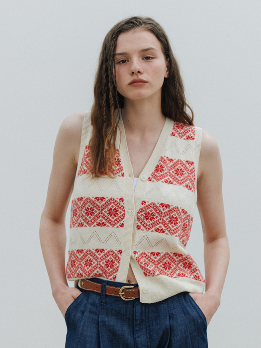 Vintage Jacquard Vest (Vintage Red)