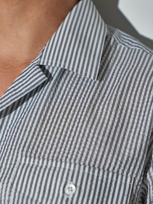 Open-collar Seersucker Shirts Dark gray / ALCSH006