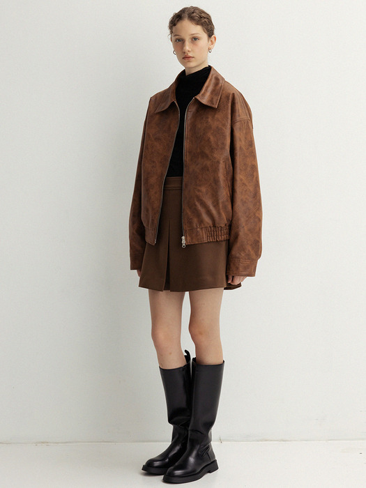 crack faux leather blouson jacket (brown)