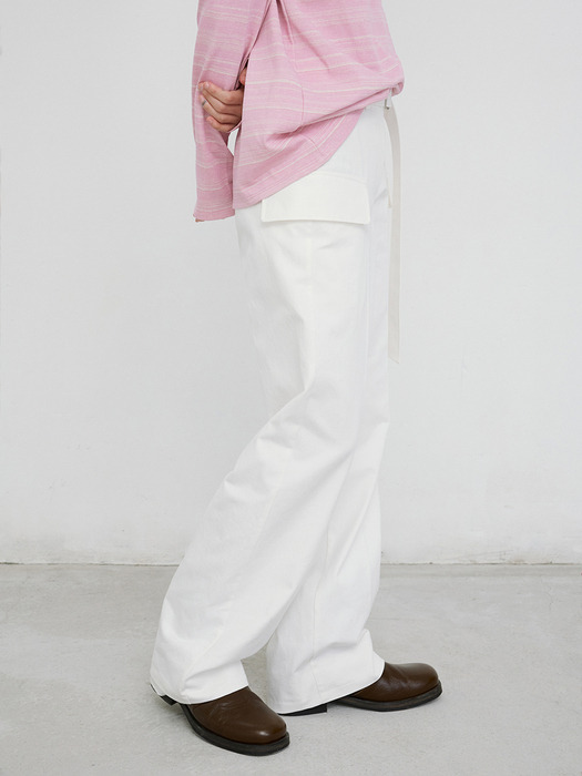 BELTED FLAP PANTS _ O/WH