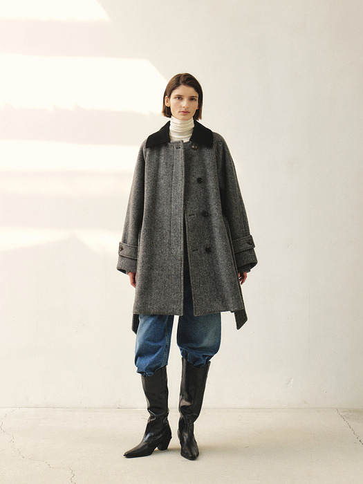 RTW ALPACA HERRINGBONE HALF COAT_CHARCOAL