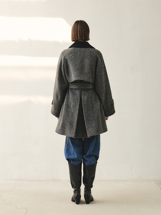 RTW ALPACA HERRINGBONE HALF COAT_CHARCOAL