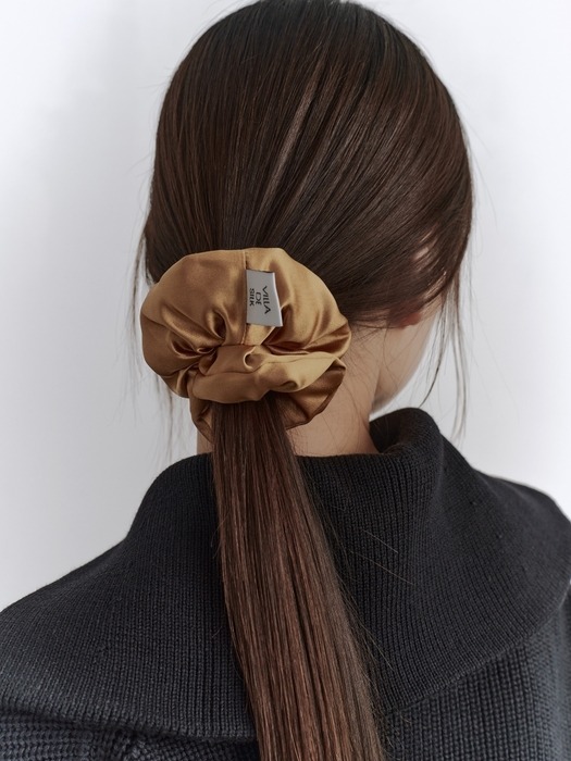 High density 100% silk scrunchie ( Light khaki/ Camel / Vintage blue )