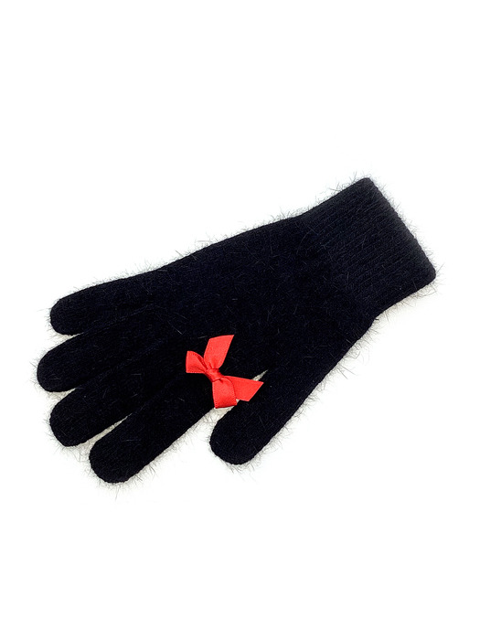 Ribbon Angora Beanie &Gloves [Red Ribbon]