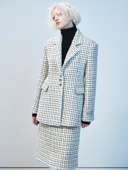 WOOL HOURGLASS JACKET CHECK_WHITE